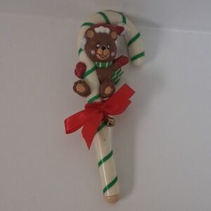 Vintage Teddy Bear Candy Cane Ornament – Retro Christmas Decor Cute Kitsch